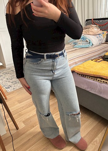 Açık mavi rahat Kesim Midi Kadın Kot Pantolon - Görsel 2