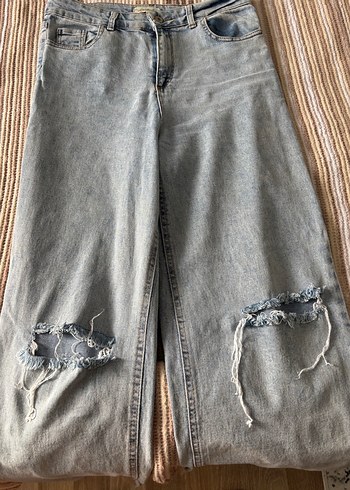 Açık mavi rahat Kesim Midi Kadın Kot Pantolon - Görsel 4