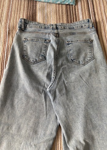 Açık mavi rahat Kesim Midi Kadın Kot Pantolon - Görsel 5