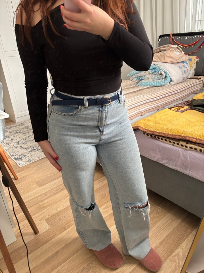 Açık mavi rahat Kesim Midi Kadın Kot Pantolon - Görsel 2