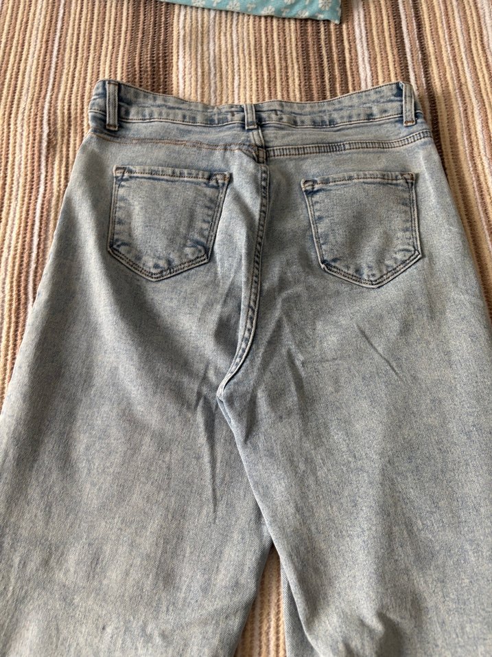 Açık mavi rahat Kesim Midi Kadın Kot Pantolon - Görsel 5