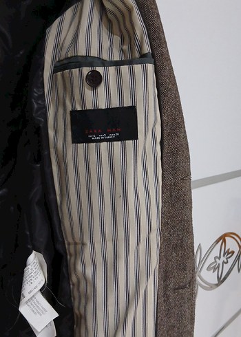 Düğmeli Kahverengi Deri Dirsekli Erkek Ceket zara markalı - Görsel 4