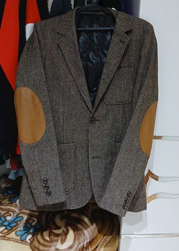 Düğmeli Kahverengi Deri Dirsekli Erkek Ceket zara markalı - Görsel 3