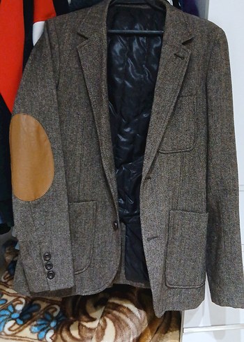 Düğmeli Kahverengi Deri Dirsekli Erkek Ceket zara markalı - Görsel 6