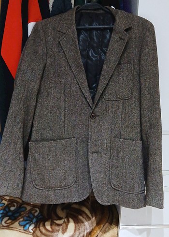 Düğmeli Kahverengi Deri Dirsekli Erkek Ceket zara markalı - Görsel 2