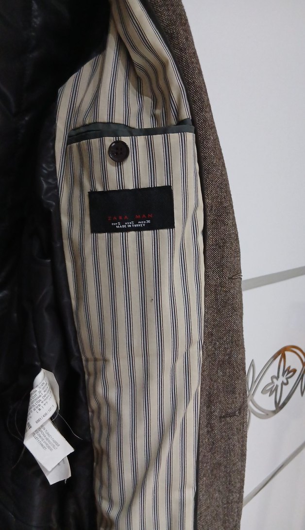 Düğmeli Kahverengi Deri Dirsekli Erkek Ceket zara markalı - Görsel 4