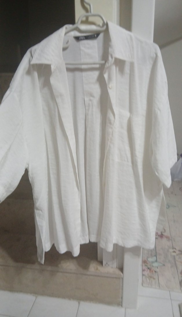 Beyaz Keten Salaş Midi Kadın Gömlek - Görsel 2