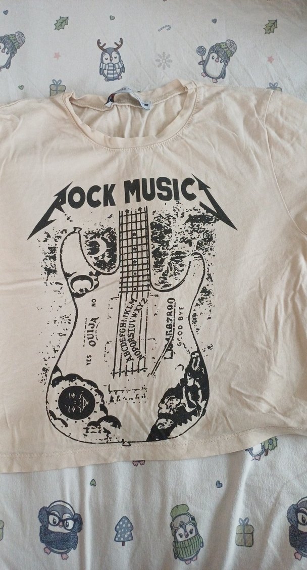 Bej Baskılı Rock Punk Kısa Kollu Tişört - Görsel 2