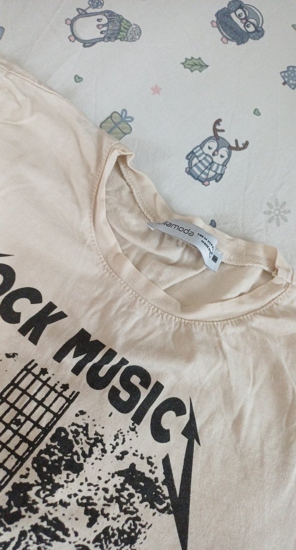 Bej Baskılı Rock Punk Kısa Kollu Tişört - Görsel 3