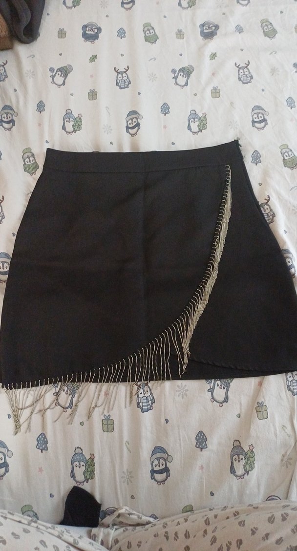 Siyah Drapeli Nakışlı Mini Etek - Görsel 2