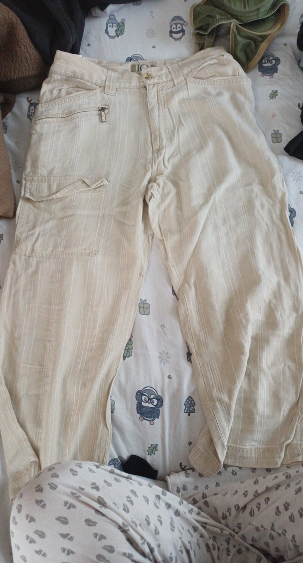 Bej Düğmeli Kadın Keten Pantolon - Görsel 2