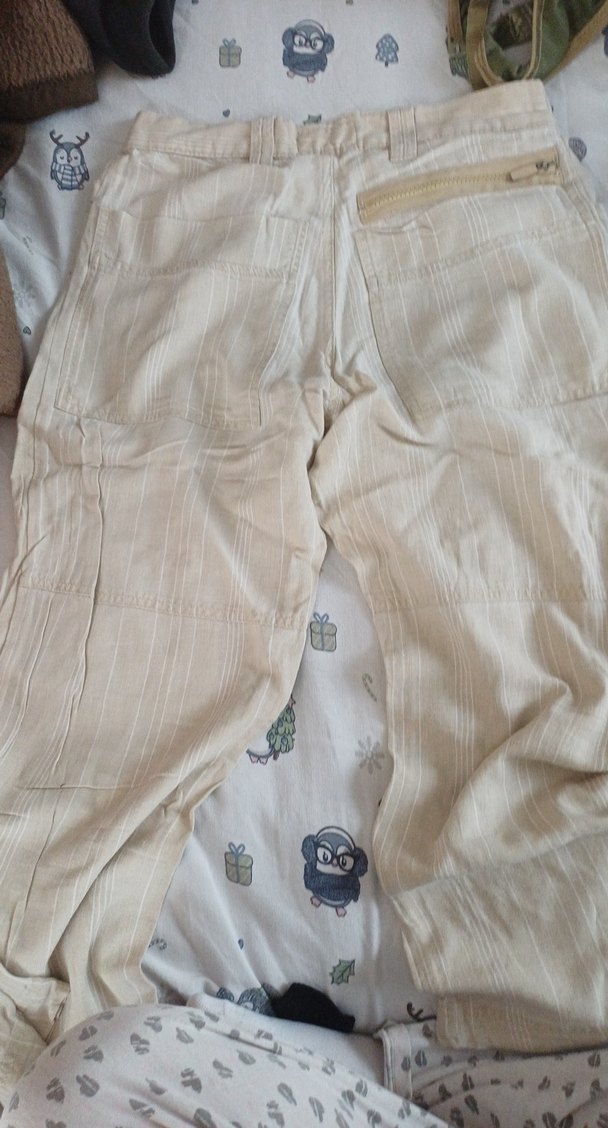 Bej Düğmeli Kadın Keten Pantolon - Görsel 3