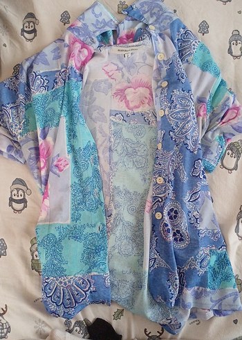 Bohem Çok Renkli Kısa Düğmeli Gömlek - Görsel 2