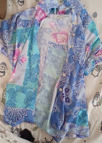 Bohem Çok Renkli Kısa Düğmeli Gömlek - Görsel 3