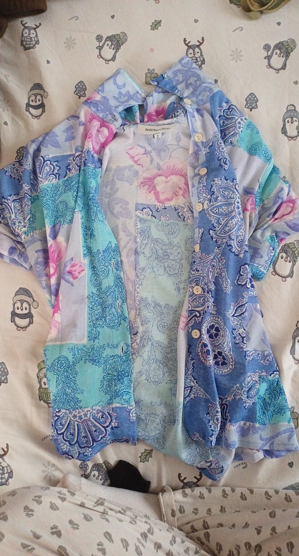 Bohem Çok Renkli Kısa Düğmeli Gömlek - Görsel 2