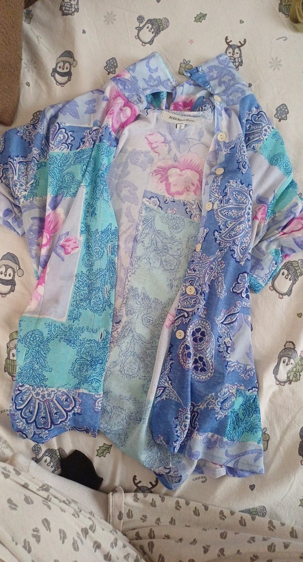 Bohem Çok Renkli Kısa Düğmeli Gömlek - Görsel 3