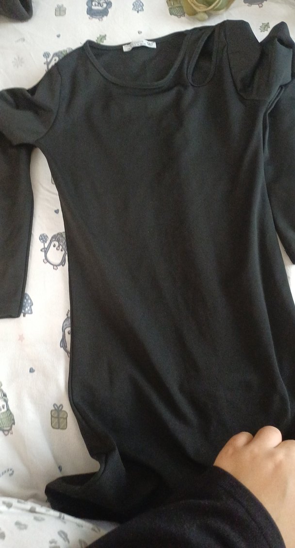 Siyah Uzun Kollu Mini Elbise - Görsel 3