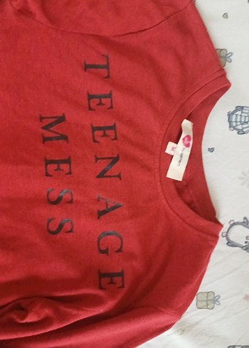 Kırmızı Uzun Kollu Baskılı T-shirt - Görsel 3