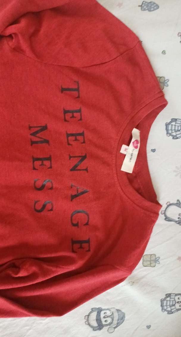 Kırmızı Uzun Kollu Baskılı T-shirt - Görsel 3