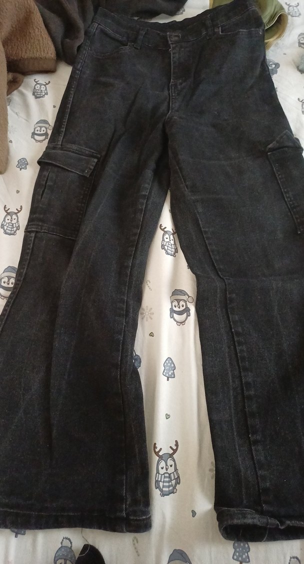 Sokak Stili Siyah Bol Kesim Kadın Kot Pantolon - Görsel 3