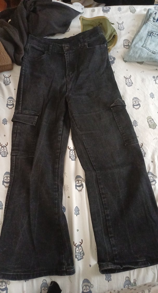 Sokak Stili Siyah Bol Kesim Kadın Kot Pantolon - Görsel 2