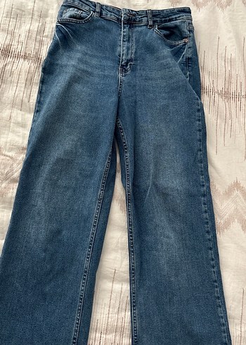 Kadın Geniş Paça Midi Boy Mavi Denim Jean - Görsel 3