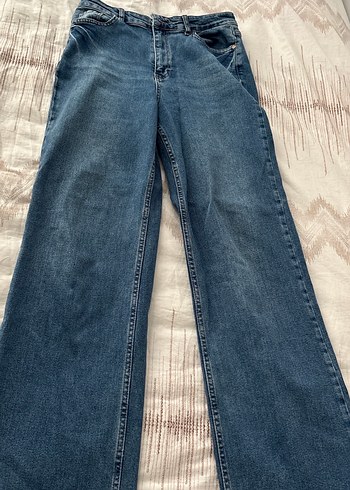 Kadın Geniş Paça Midi Boy Mavi Denim Jean - Görsel 2
