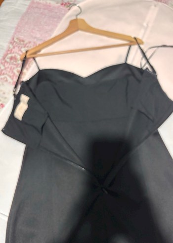 Siyah Straplez İnce Askılı Gotik Midi Elbise - Görsel 5