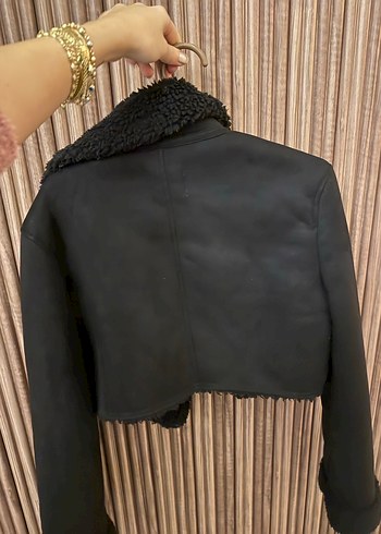 Kürklü Siyah Süet Kısa Kadın Ceket - Görsel 2