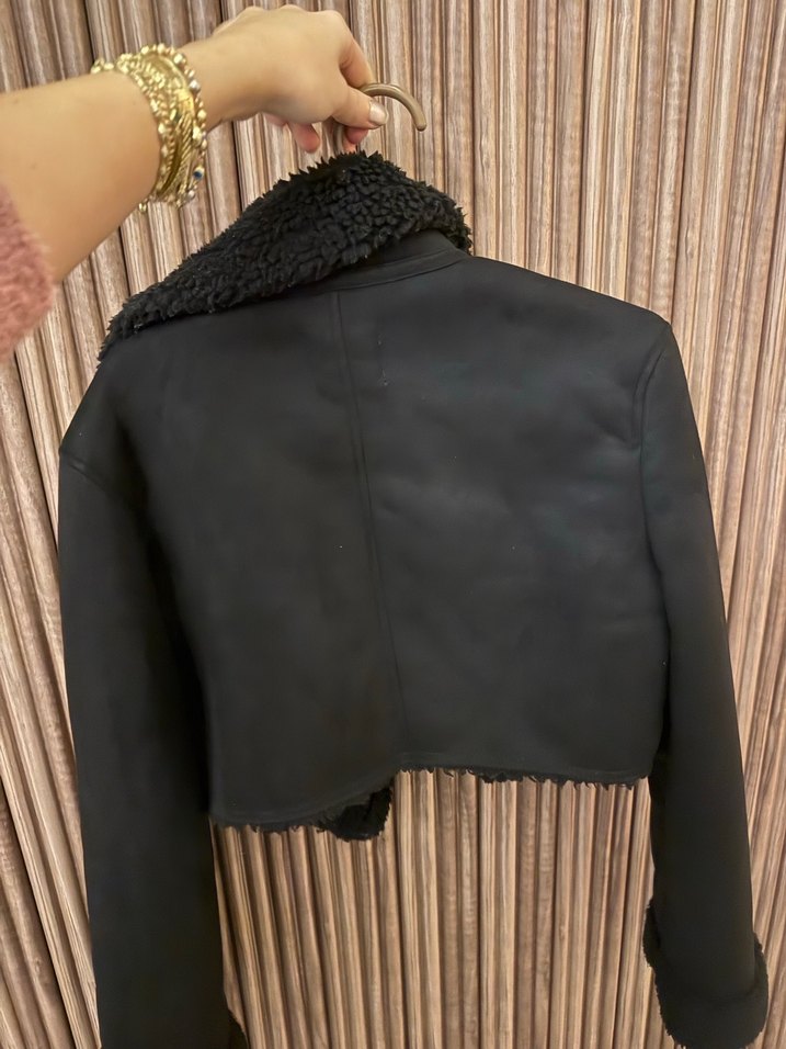 Kürklü Siyah Süet Kısa Kadın Ceket - Görsel 2