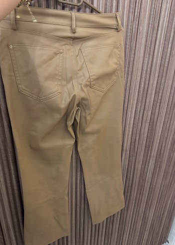 Zara Bej Deri Kadın Pantolon Midi Boy - Görsel 3