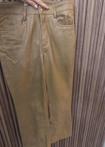Zara Bej Deri Kadın Pantolon Midi Boy - Görsel 2