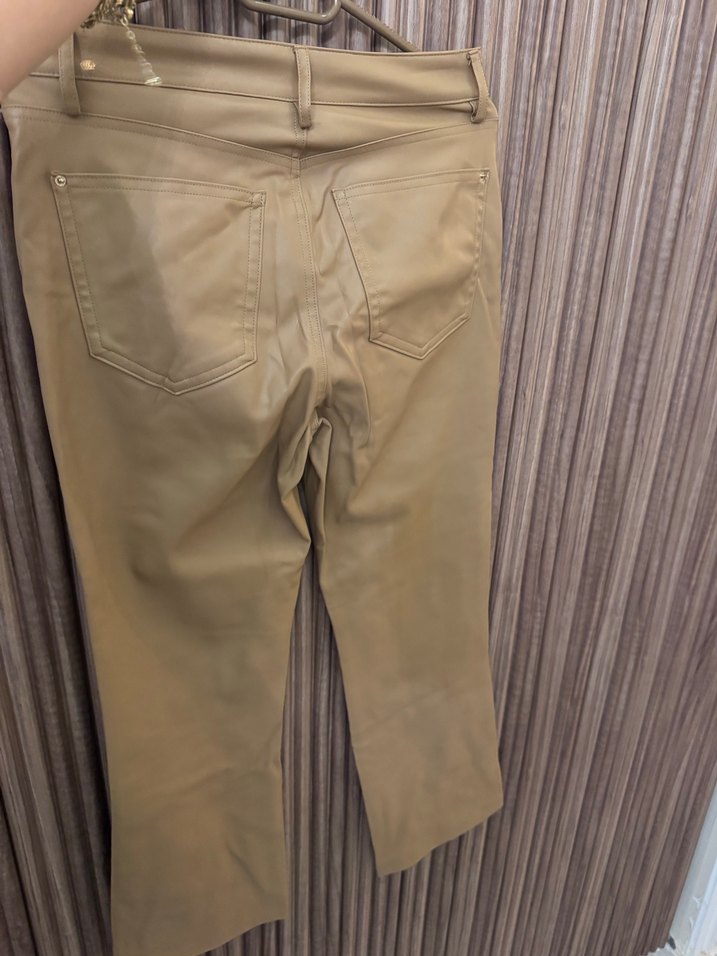 Zara Bej Deri Kadın Pantolon Midi Boy - Görsel 3