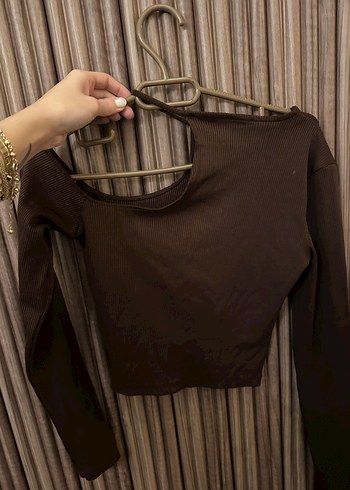 Bershka Kahverengi Uzun Kollu Kadın Bluz dekolte yana - Görsel 2