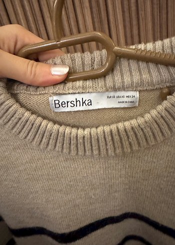 Bershka Bej Çizgili Rahat Örgü Kadın Kazak - Görsel 4