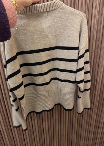 Bershka Bej Çizgili Rahat Örgü Kadın Kazak - Görsel 2