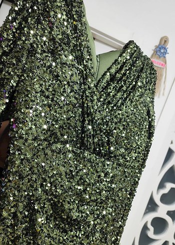 Drapeli V Yaka Kadın Uzun Abiye Elbise - Görsel 3