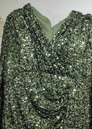 Drapeli V Yaka Kadın Uzun Abiye Elbise - Görsel 2