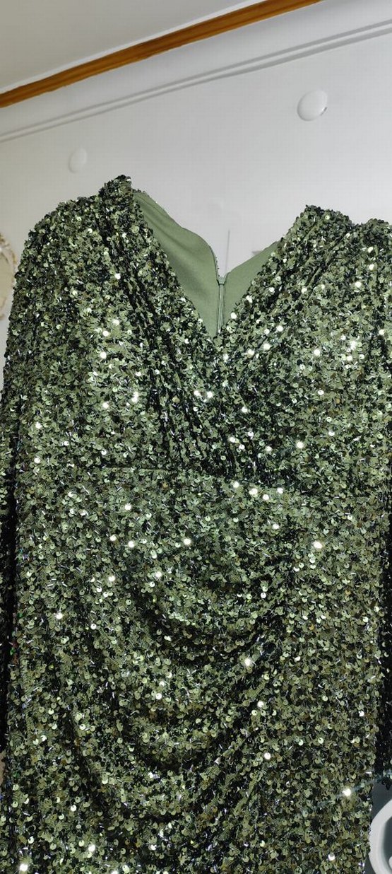 Drapeli V Yaka Kadın Uzun Abiye Elbise - Görsel 2