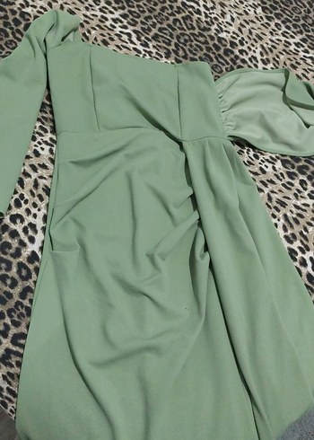 Uzun Kollu Straplez Drapeli Kadın Elbise - Görsel 2