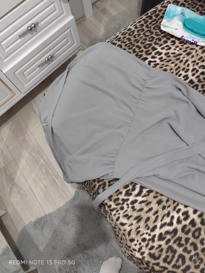 Gri Uzun Kollu Salaş Kadın Elbise - Görsel 2