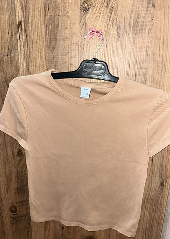 Bej Süet Kadın Kısa Kollu Tişört - Görsel 2