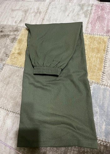 Yeşil Bol Kesim Pliseli Keten Kadın Pantolon - Görsel 3