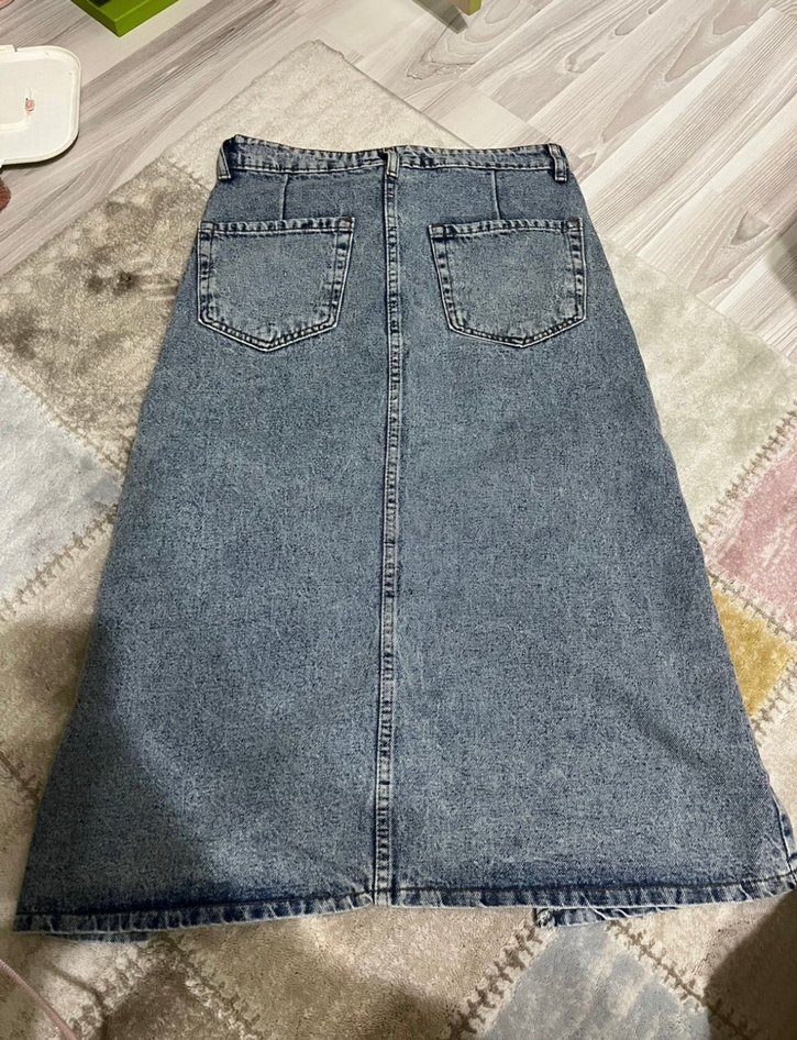 Kadın Mavi Midi Denim Etek - Görsel 3