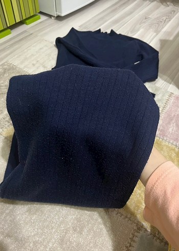 Uzun Kol Boğazlı Fit Triko Kazak - Lacivert - Görsel 2