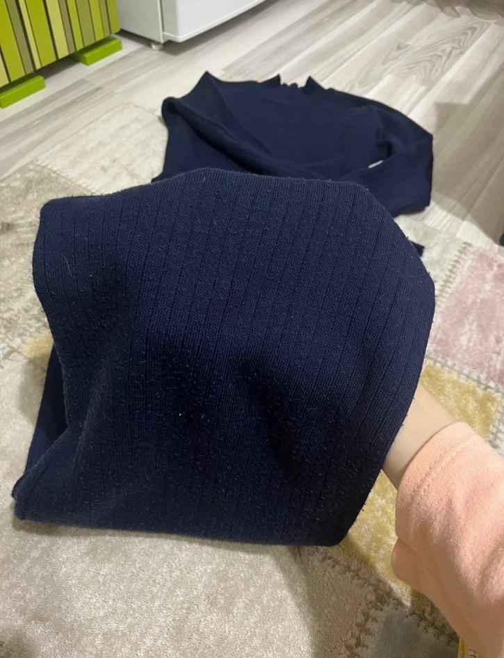 Uzun Kol Boğazlı Fit Triko Kazak - Lacivert - Görsel 2