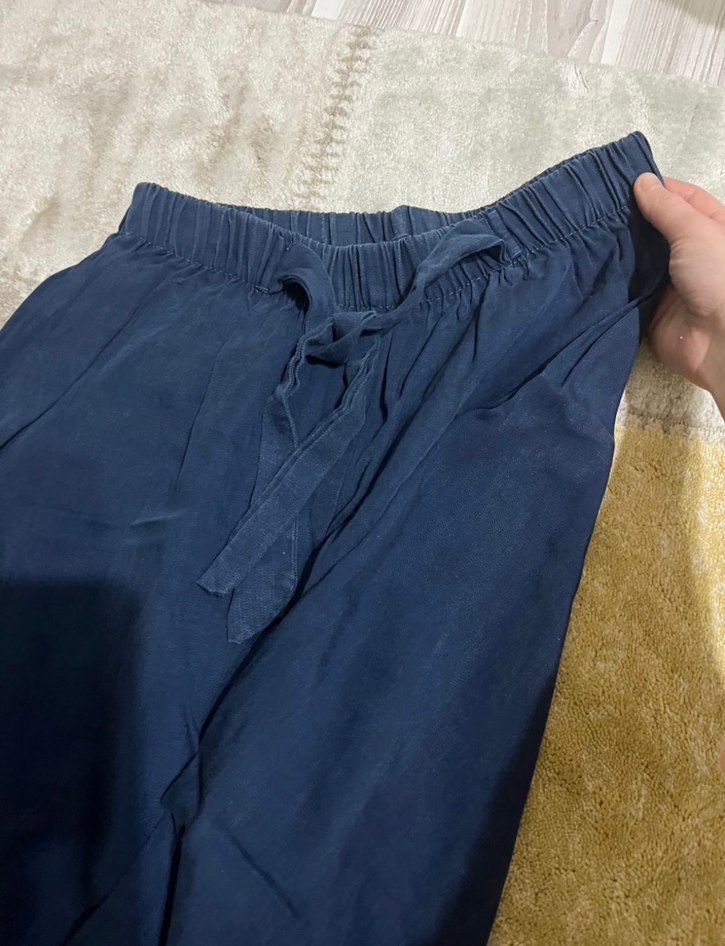 Lacivert Kadın Keten Salaş Pantolon - Görsel 2