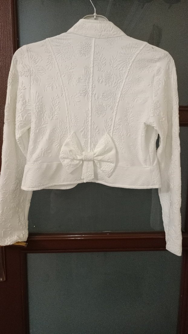 Düğmeli Beyaz Nakışlı Kadın Ceket - Görsel 2
