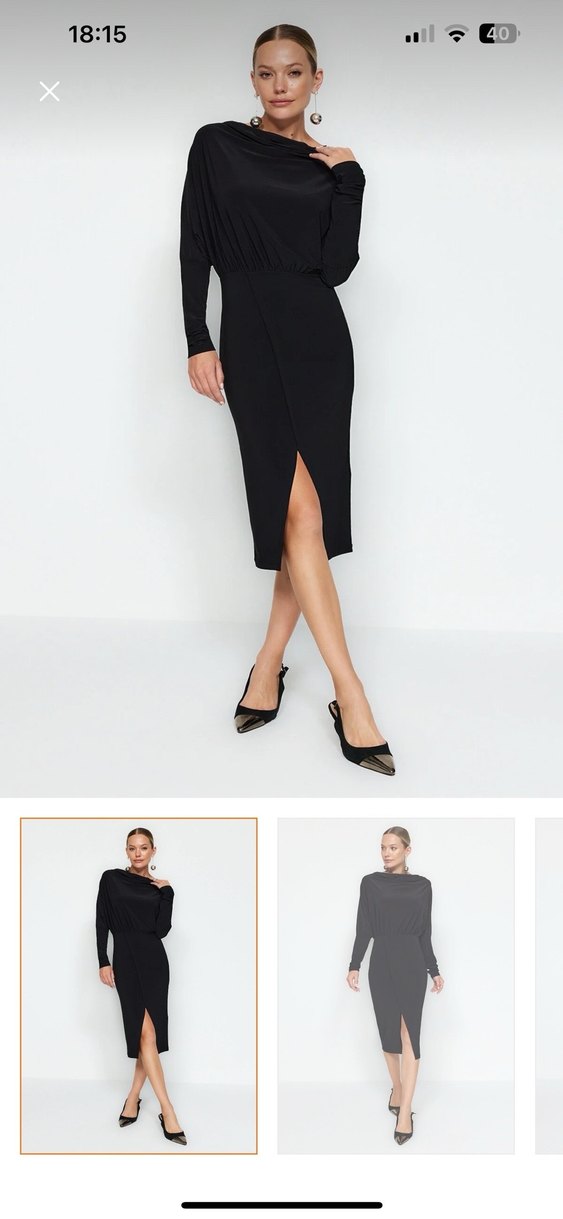 Siyah V Yakalı Midi Kalem Elbise - Görsel 2