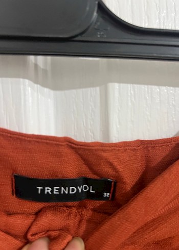 Düğmeli Kahverengi Keten Kadın Pantolon - Görsel 3